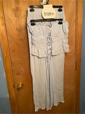 Urban Planet Light Blue Striped set- open front strapless top & pants NWT